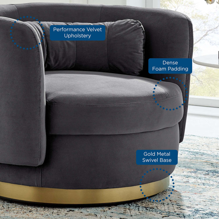 Modway Relish Performance Velvet Swivel Chair Living Room Furniture in Blue - Side View