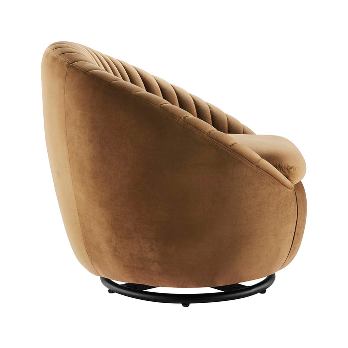 Whirr Tufted Performance Velvet Swivel Chair - in lifestyle setting