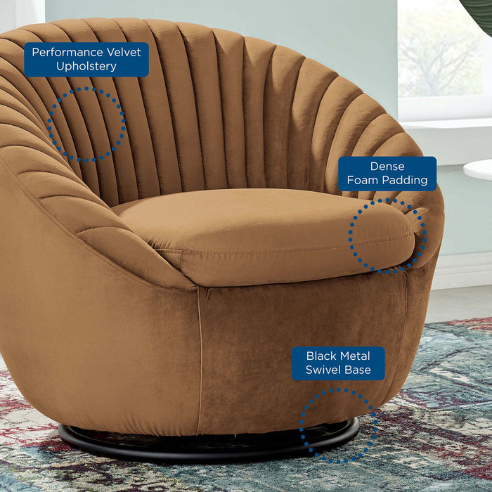 Whirr Tufted Performance Velvet Swivel Chair - detail close-up