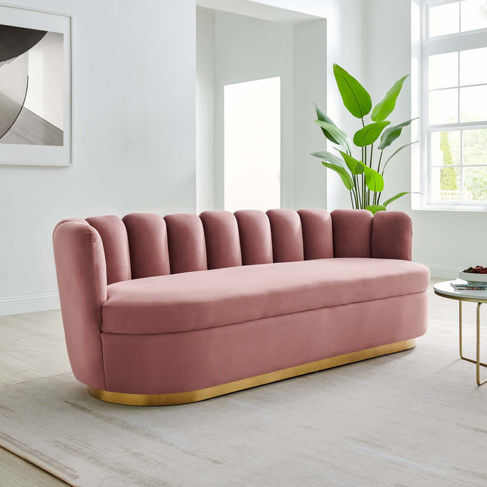 Victoria Channel Tufted Performance Velvet Sofa Dusty Rose
