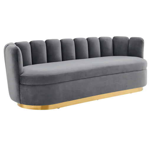 Victoria Channel Tufted Performance Velvet Sofa Gray