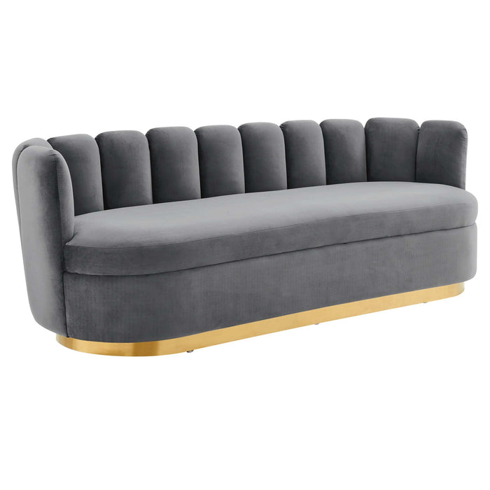 Victoria Channel Tufted Performance Velvet Sofa Gray