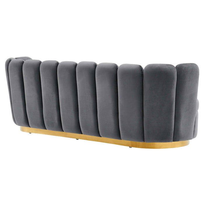 Victoria Channel Tufted Performance Velvet Sofa Gray