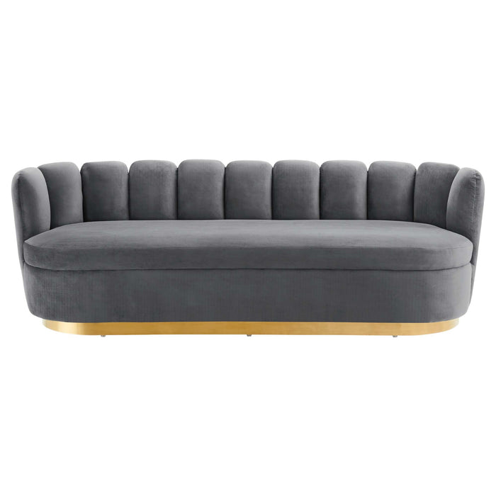 Victoria Channel Tufted Performance Velvet Sofa Gray