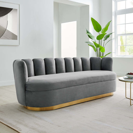 Victoria Channel Tufted Performance Velvet Sofa Gray
