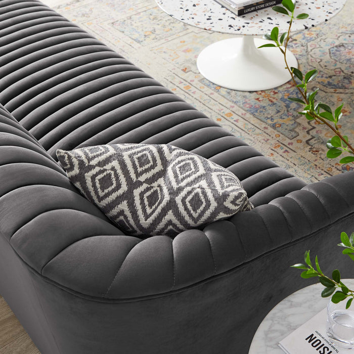 Announce Performance Velvet Channel Tufted Sofa Charcoal