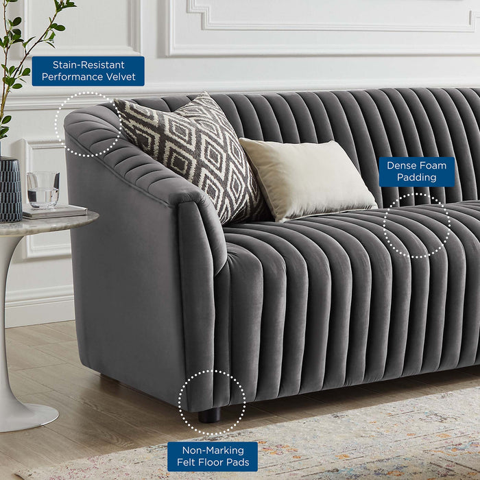 Announce Performance Velvet Channel Tufted Sofa Charcoal