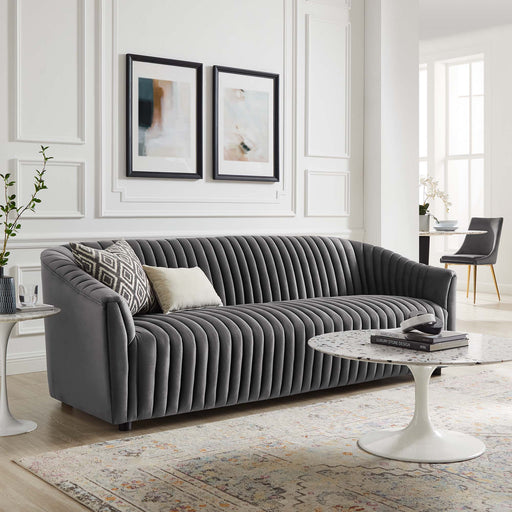 Announce Performance Velvet Channel Tufted Sofa Charcoal