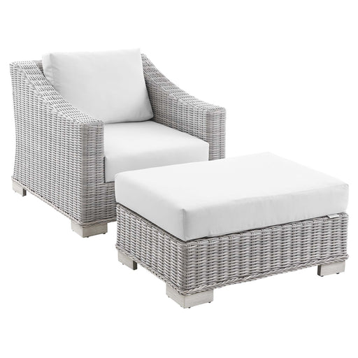 Modway Conway 2-Piece Outdoor Patio Wicker Rattan Armchair and Ottoman Set Living Room Furniture - View 34