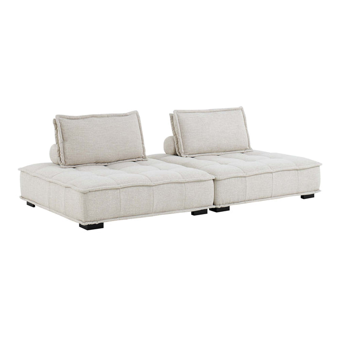 Modway Furniture Saunter 2-piece Tufted Loveseat - Stylish Comfort With Soft Upholstery & Removable Bolster Pillow Brown Fabric Eei-5204-bei