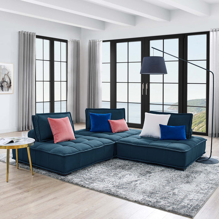 Saunter 3-Piece Tufted Fabric Fabric Sofa Azure