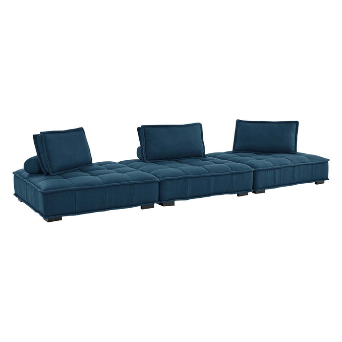 Saunter 3-Piece Tufted Fabric Fabric Sofa Azure