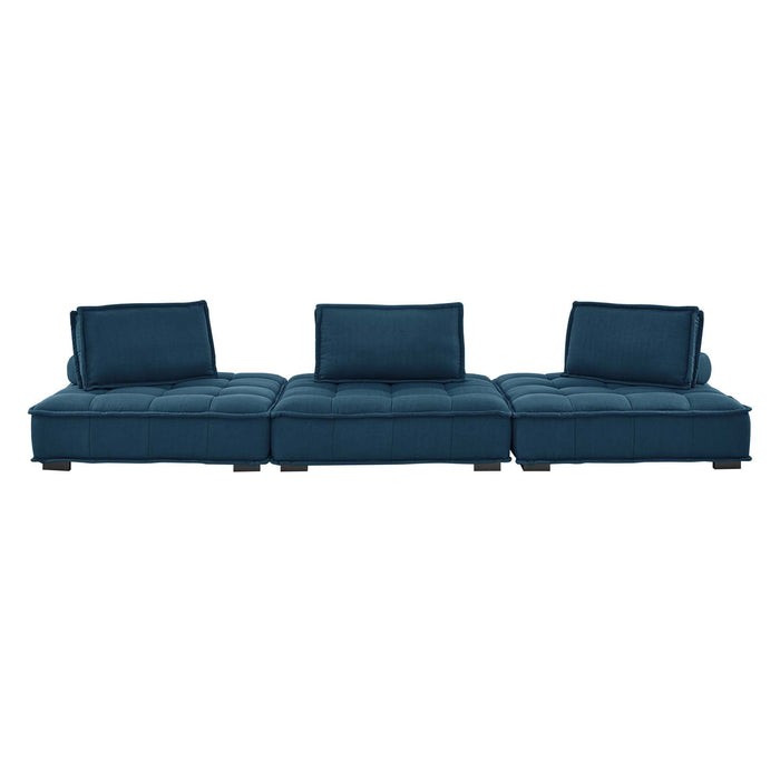 Saunter 3-Piece Tufted Fabric Fabric Sofa Azure