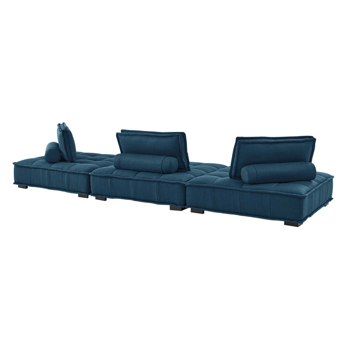 Saunter 3-Piece Tufted Fabric Fabric Sofa Azure