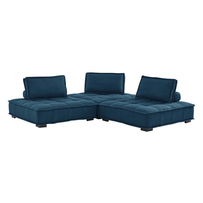 Saunter 3-Piece Tufted Fabric Fabric Sofa Azure