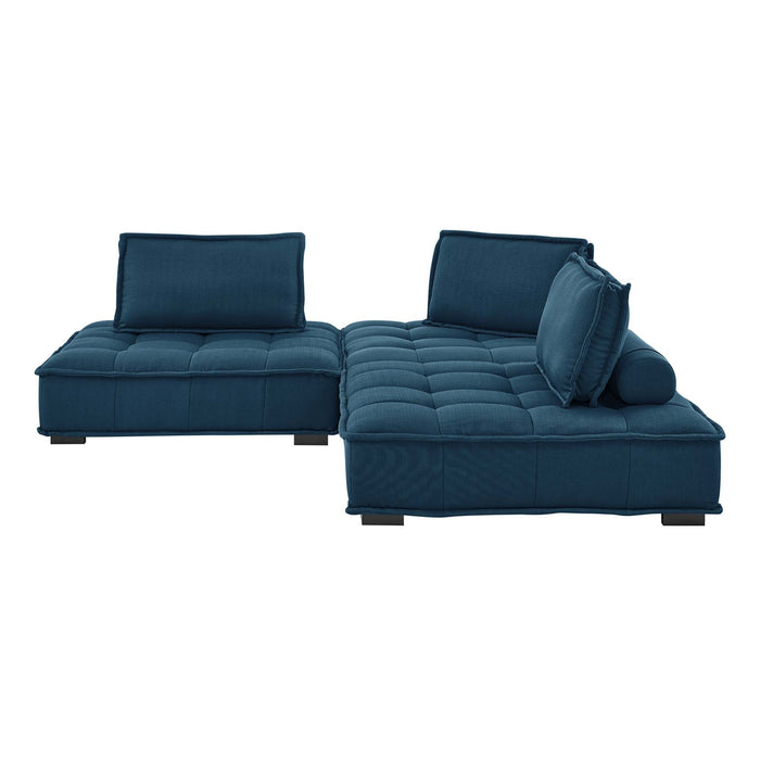 Saunter 3-Piece Tufted Fabric Fabric Sofa Azure