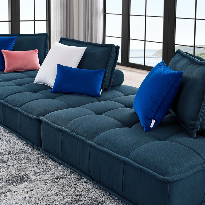 Saunter 3-Piece Tufted Fabric Fabric Sofa Azure
