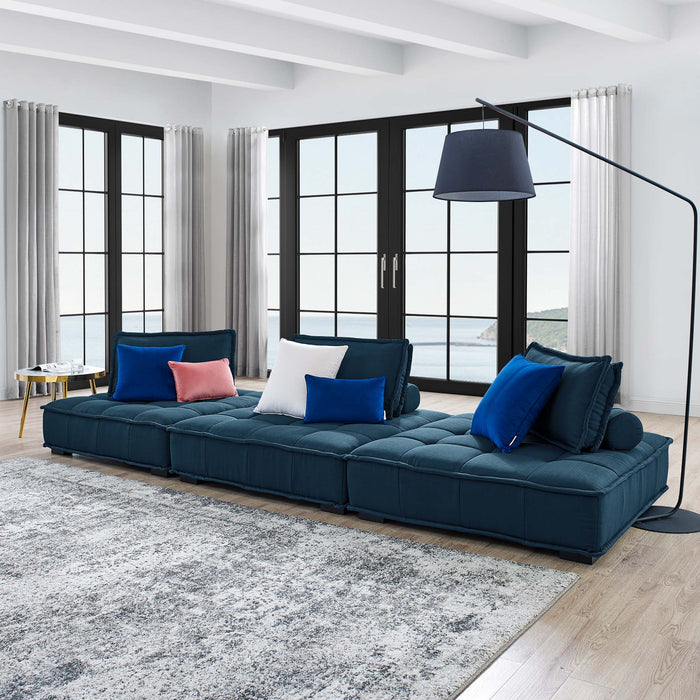 Saunter 3-Piece Tufted Fabric Fabric Sofa Azure