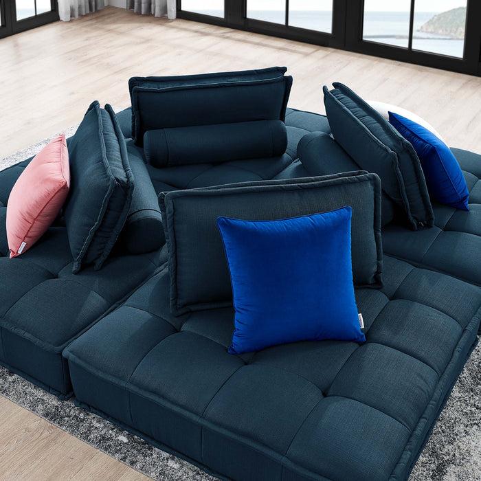 Saunter 4-Piece Tufted Fabric Fabric Sectional Sofa Azure