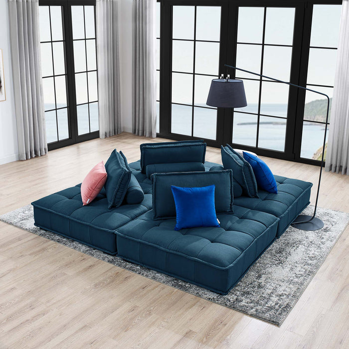 Saunter 4-Piece Tufted Fabric Fabric Sectional Sofa Azure