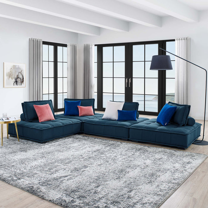 Saunter 4-Piece Tufted Fabric Fabric Sectional Sofa Azure