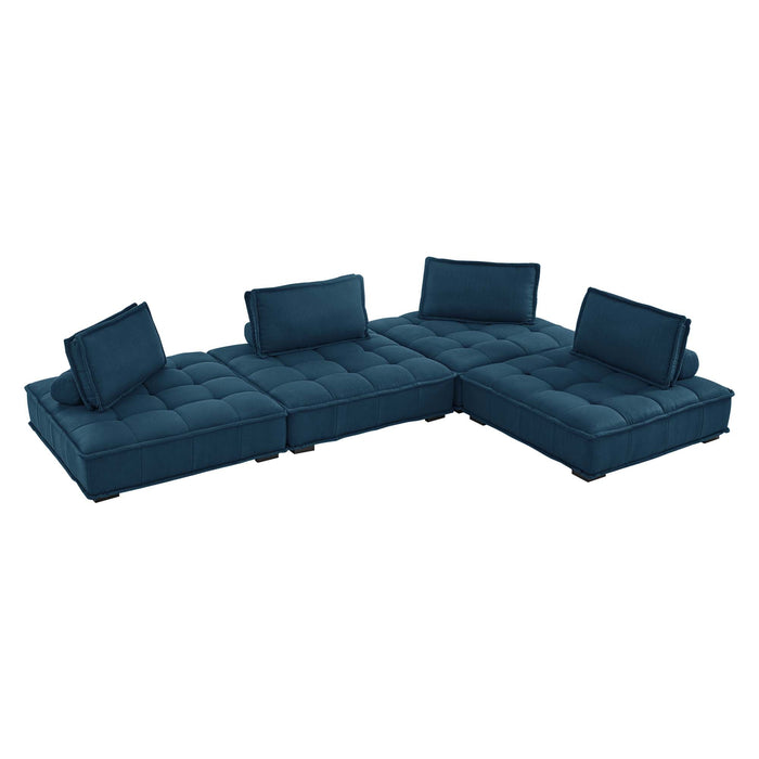 Saunter 4-Piece Tufted Fabric Fabric Sectional Sofa Azure