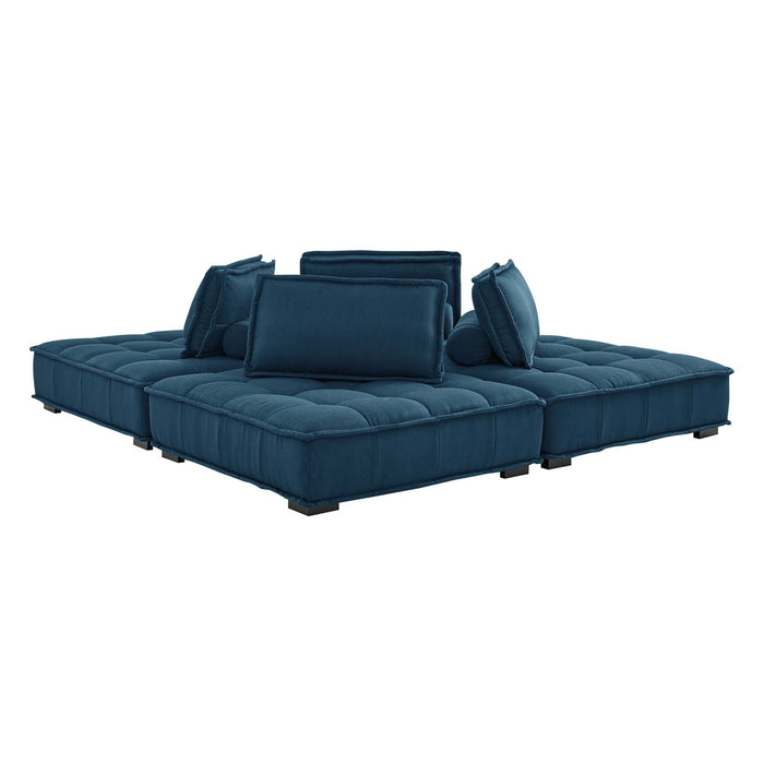 Saunter 4-Piece Tufted Fabric Fabric Sectional Sofa Azure
