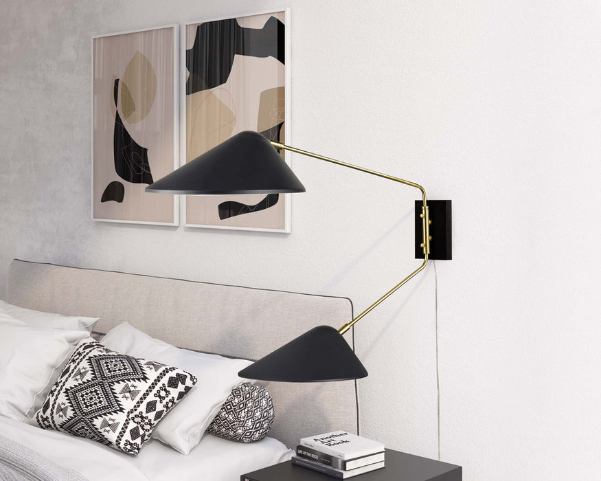 Modway Journey 2-Light Swing Arm Wall Sconce in Black