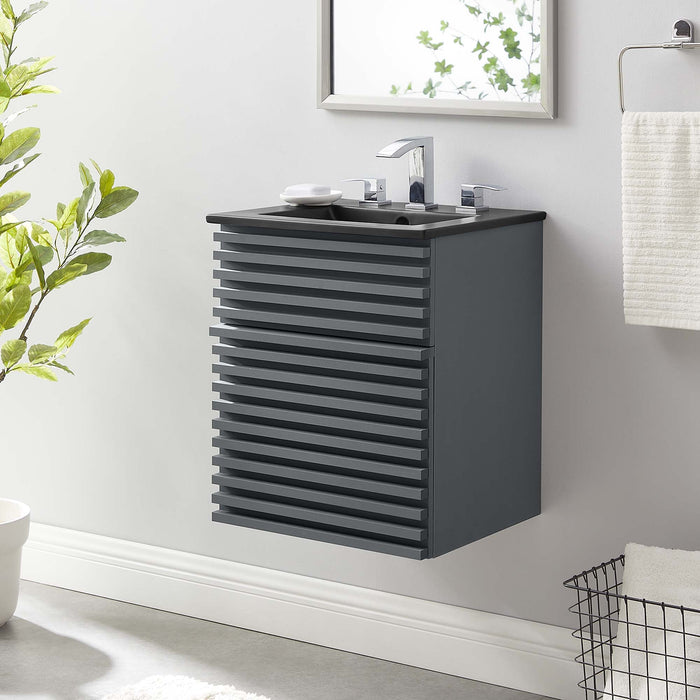 Render Wall-Mount Bathroom Vanity with Black Basin Included