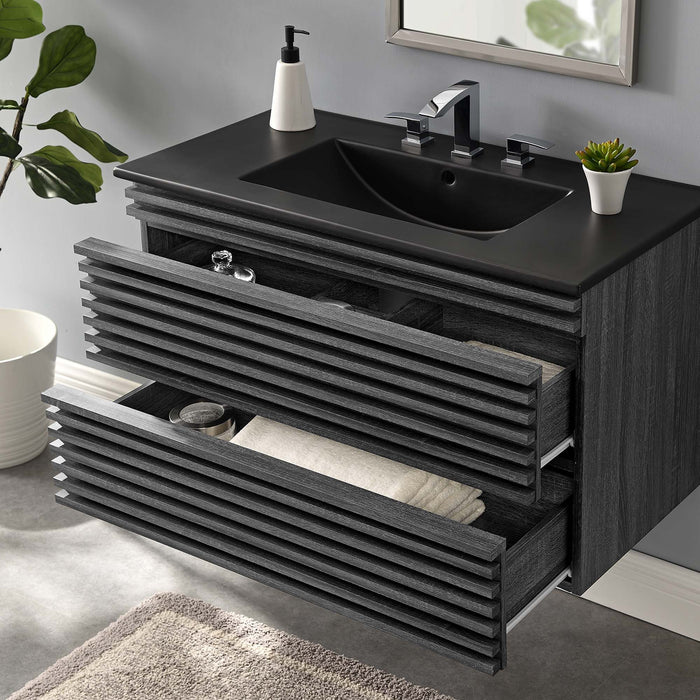 Render Wall-Mount Bathroom Vanity with Black Basin Included