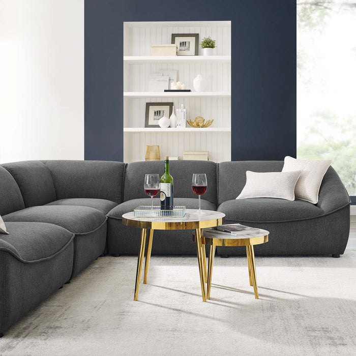 Comprise 5-Piece Sectional Sofa - Cozy Upholstered Comfort with Modular Design and Stylish Piping