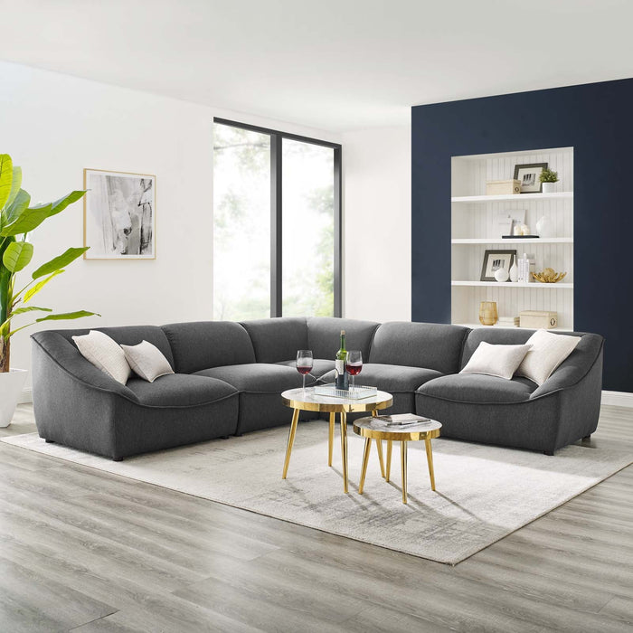 Comprise 5-Piece Sectional Sofa - Cozy Upholstered Comfort with Modular Design and Stylish Piping