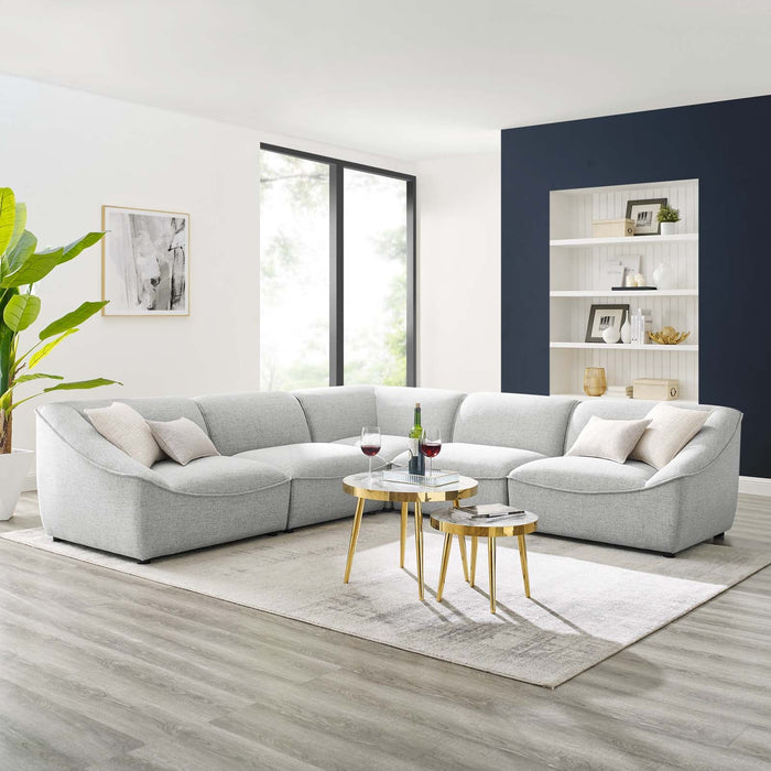 Comprise 5-Piece Sectional Sofa - Cozy Upholstered Comfort with Modular Design and Stylish Piping