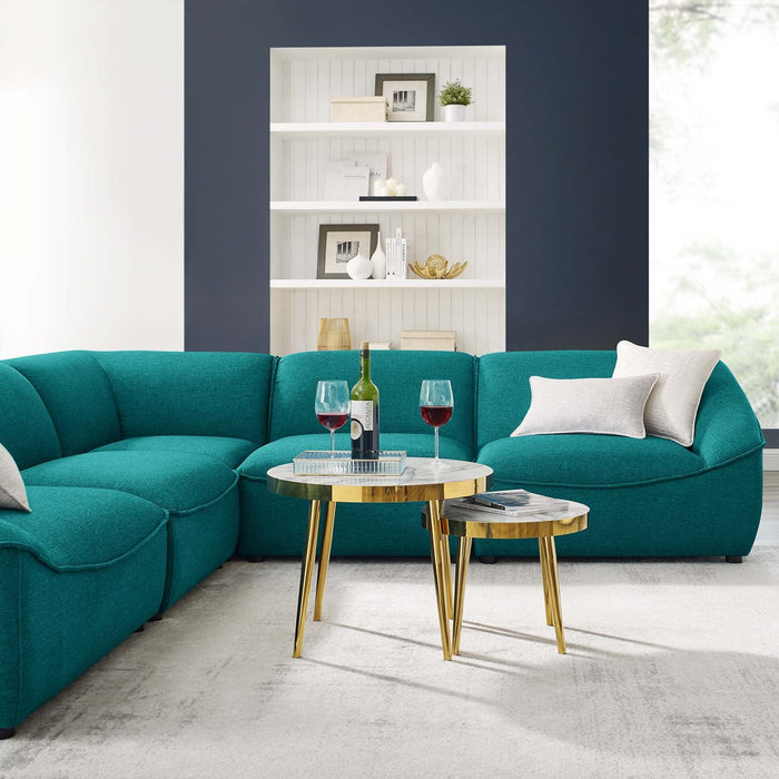 Comprise 5-Piece Sectional Sofa - Cozy Upholstered Comfort with Modular Design and Stylish Piping