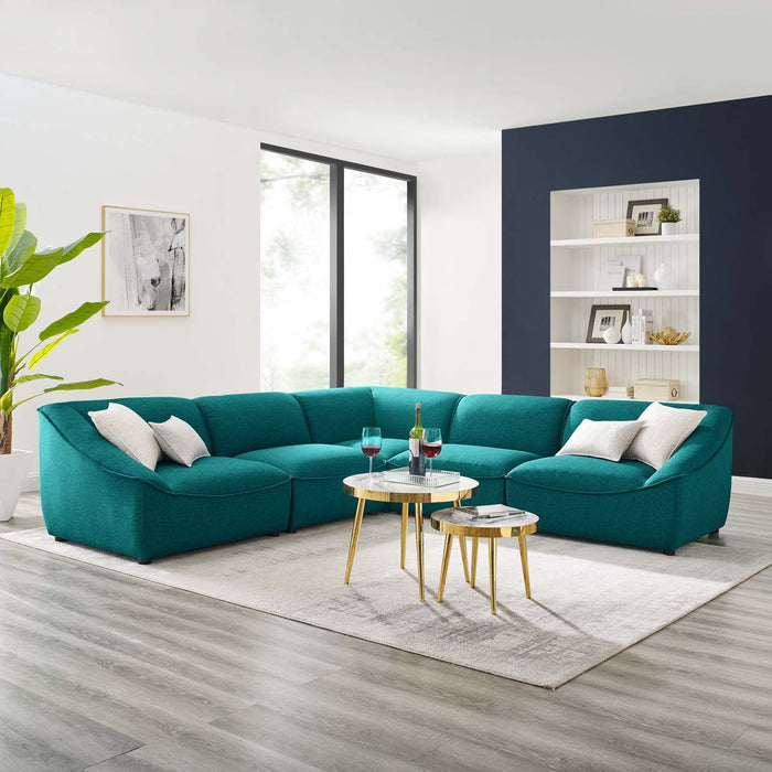 Comprise 5-Piece Sectional Sofa - Cozy Upholstered Comfort with Modular Design and Stylish Piping