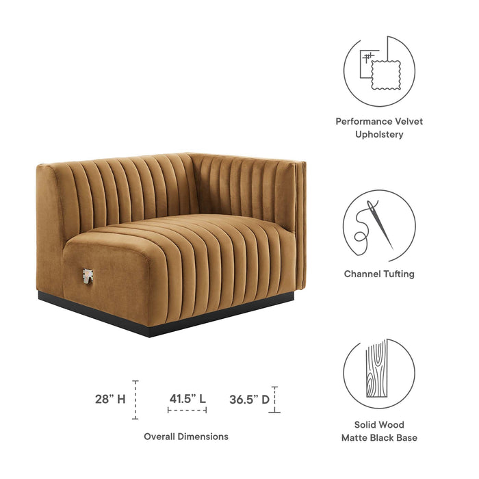 Conjure Channel Tufted Performance Velvet Right-Arm Chair - detail close-up