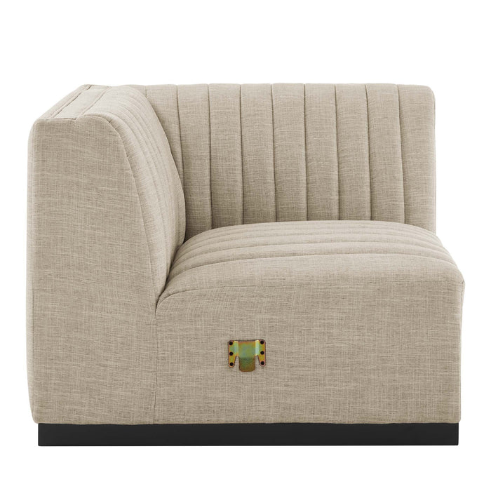 Conjure Channel Tufted Upholstered Fabric Right Corner Chair - in lifestyle setting