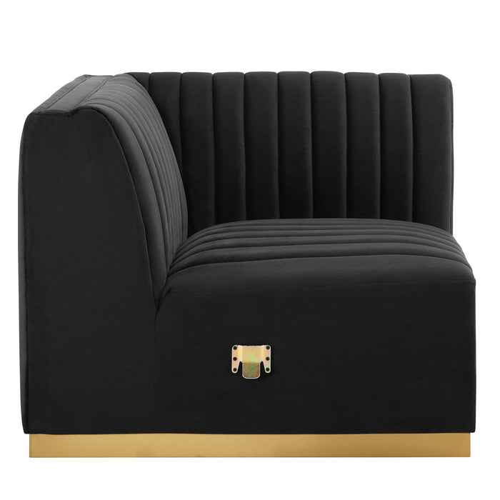 Conjure Channel Tufted Performance Velvet Right Corner Chair - in lifestyle setting