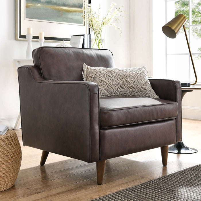 Impart Genuine Leather Armchair - Modern Accent Chair with Spring Support and Elegant Design for Small Spaces