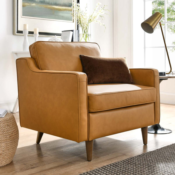 Impart Genuine Leather Armchair - Modern Accent Chair with Spring Support and Elegant Design for Small Spaces