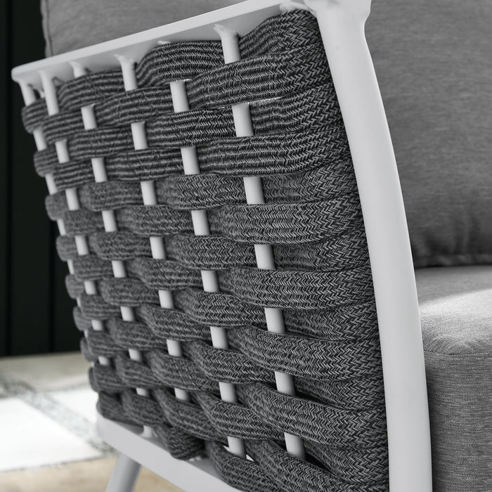 Stance Outdoor Patio Aluminum Left-Facing Armchair - in lifestyle setting