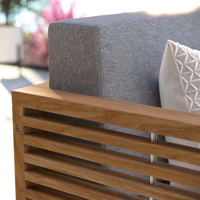 Carlsbad Teak Wood Outdoor Patio Loveseat - in lifestyle setting