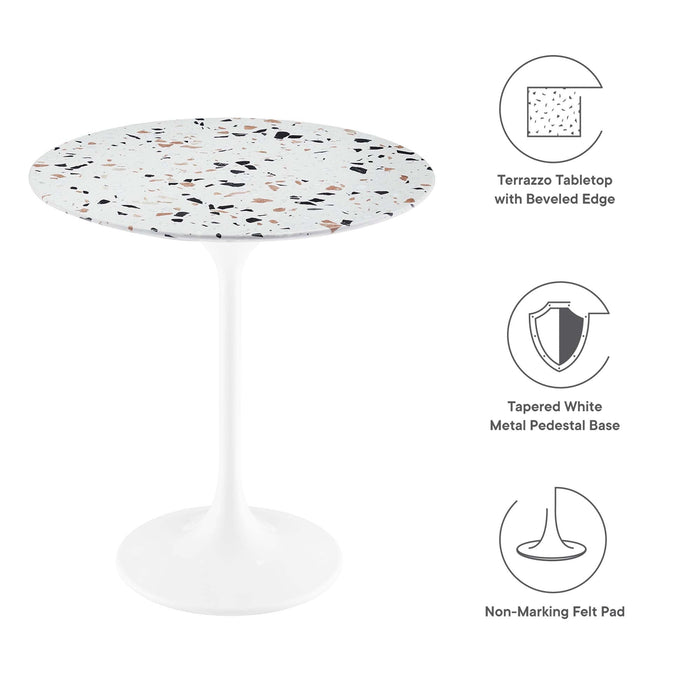 Modway Lippa Round Terrazzo Side Table Living Room Furniture in White - Side View