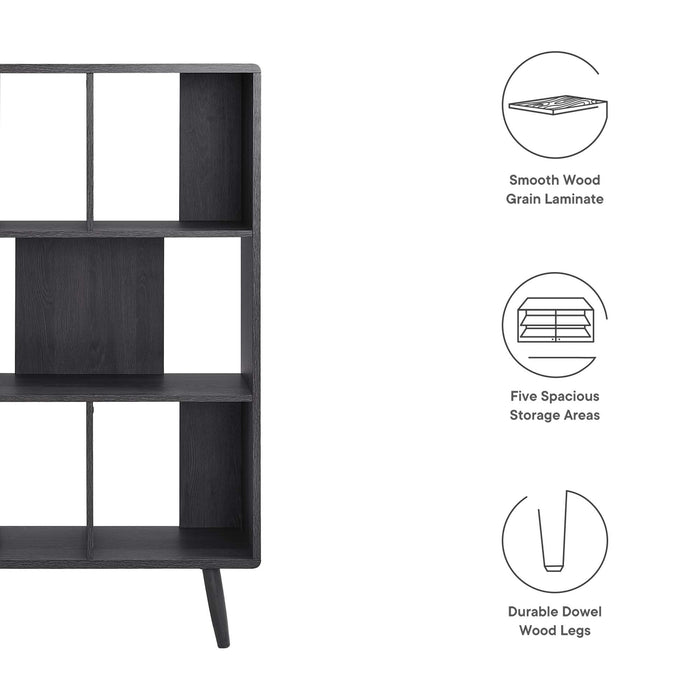 Modway Transmit 5 Shelf Wood Grain Bookcase in Black - Side View