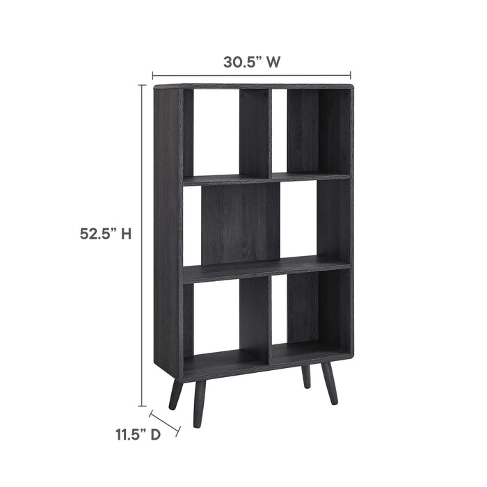 Modway Transmit 5 Shelf Wood Grain Bookcase in Black - Detail View