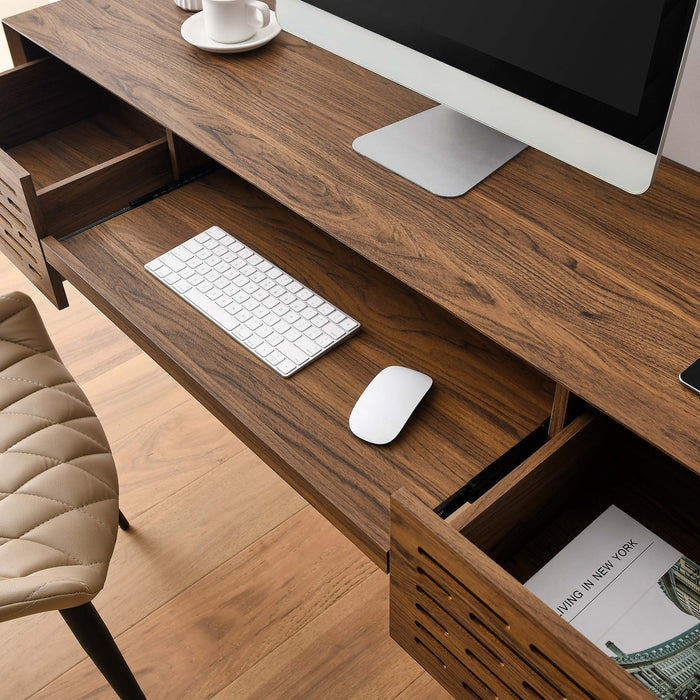Modway Merit 60" Wall Mount Wood Office Desk in Brown - Detail View