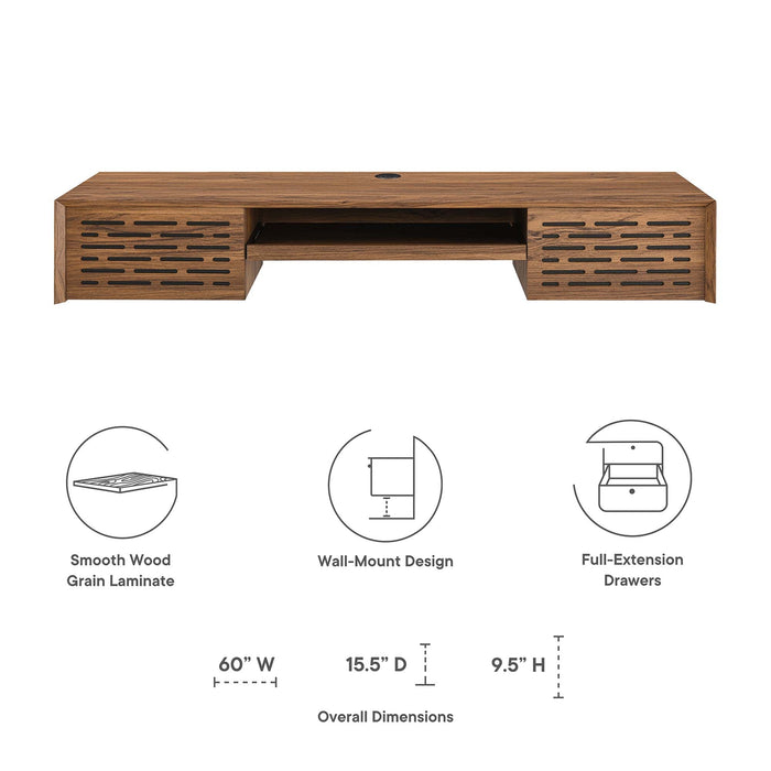 Modway Merit 60" Wall Mount Wood Office Desk in Brown - Side View