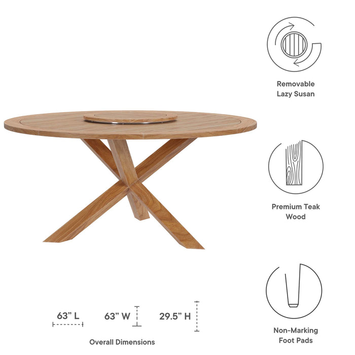Wellspring 63" Outdoor Patio Teak Wood Dining Table - detail close-up