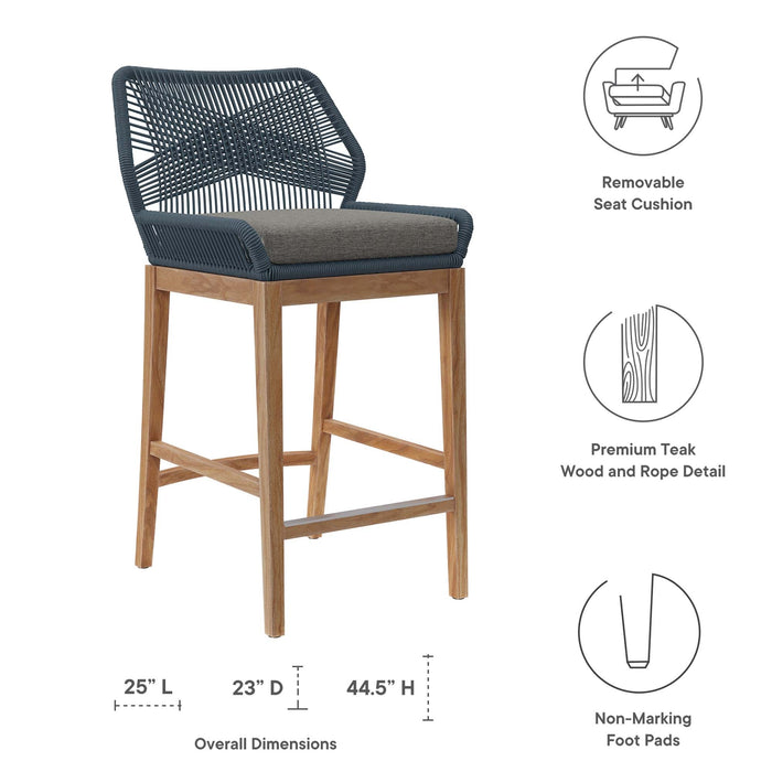Wellspring Outdoor Patio Teak Wood Bar Stool - detail close-up