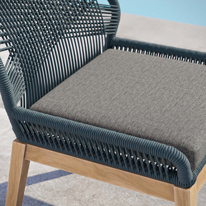 Wellspring Outdoor Patio Teak Wood Dining Chair - in lifestyle setting